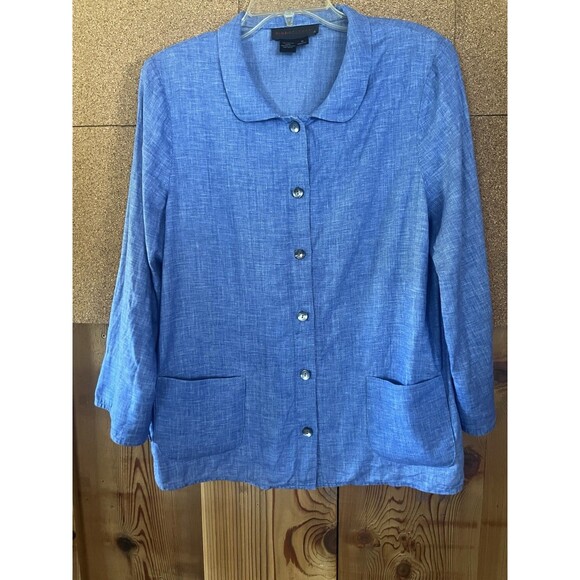 Nina Mclemore Jackets & Blazers - Nina McLemore Jacket Blazer, Size 12, Blue Color, Front Button, Rounded Collar